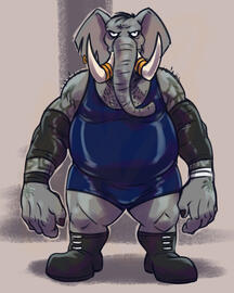 (Fanart) Elephant Wrestler (@AngeloFalls; Twitter)