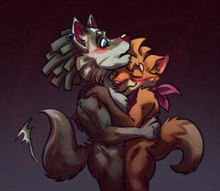(Fanart) Wolf Link and Ruin Seeker Hug (@elranno; Twitter)